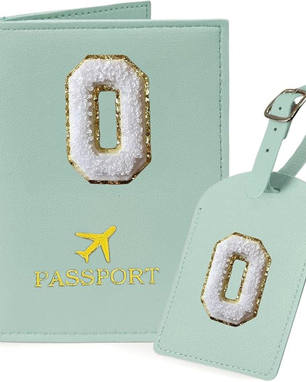 COSHAYSOO Green Passport Cover and Luggage Tag Set with Initial Letter for Women Teenage Girls, Small Useful Travel Gifts for Woman Teens Teal O