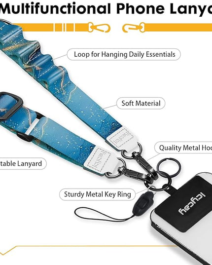 Phone Lanyard Crossbody, Blue Marble Cell Phone Strap for Around The Neck Adjustable, Anti Theft Cute Lanyard for iPhone Case ID Holder Keys Accessories Travel Essential