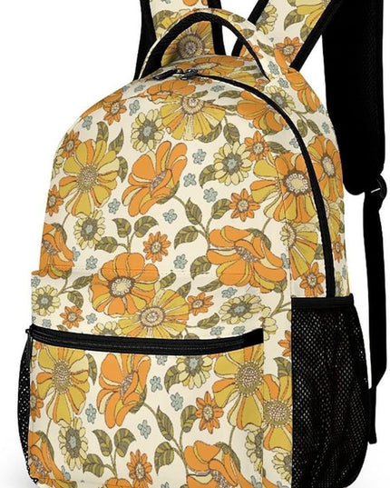 Fashion Retro 70S Floral Backpack Lightweight Large Capacity Laptop Daybag for Travel Work