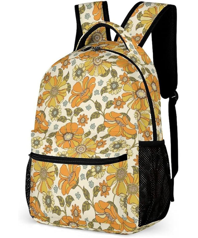 Fashion Retro 70S Floral Backpack Lightweight Large Capacity Laptop Daybag for Travel Work