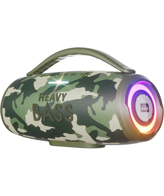 HEAVY BASS Speakers Bluetooth Wireless, 80W Max Loud Portable Speaker with Bass, 20H Playtime, IPX6 Waterproof, Dual Pairing, Gift Ideal for Adults Men Women Teen Boys Girls (Camo, Large)