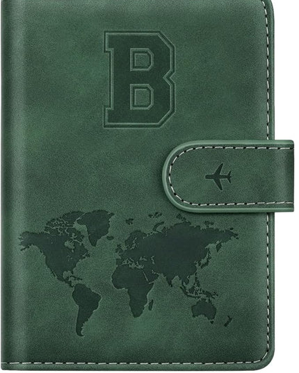 Personalized B Passport Holder Cover Initial Letter Travel Wallet RFID Blocking Passport Cover Credit Card Holder Case Passport Book Holders for Women and Men, Pine Green-B