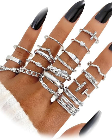 KISS WIFE Goldenen Silvery Black Kunckle Rings Set for Women, Dainty Simple Trendy Cute Stackable Finger Rings Pack, Perfect for Stacking Layering on Thumb and Knuckle, Mixed Size, Jewelry Gift