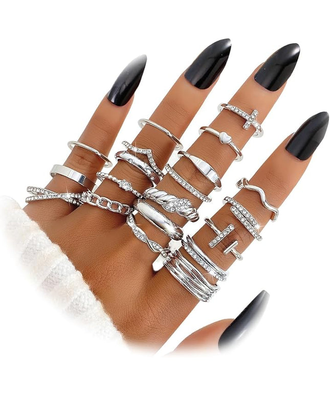 KISS WIFE Goldenen Silvery Black Kunckle Rings Set for Women, Dainty Simple Trendy Cute Stackable Finger Rings Pack, Perfect for Stacking Layering on Thumb and Knuckle, Mixed Size, Jewelry Gift