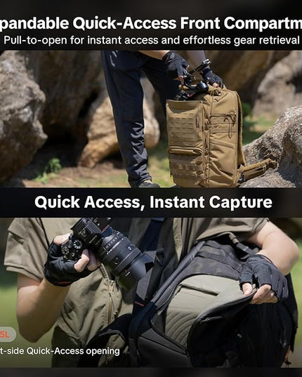 PGYTECH OneMo TAC 25L Tactical Camera Backpack, Waterproof DSLR/SLR/Mirrorless Photography Camera Bag with 15.6" Laptop Sleeve, Tripod Holder & Rain Cover (Dark Night camo)