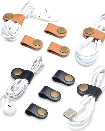 CAILLU Cord Organizer,Cord Keeper,Cable Organizer USB Holder,Cable Straps,Earbud case,wrap Headphone,Headset Winder,Earphone Clips Ties,Stocking Stuffers for Men Gifts Leather (Brown/Black)