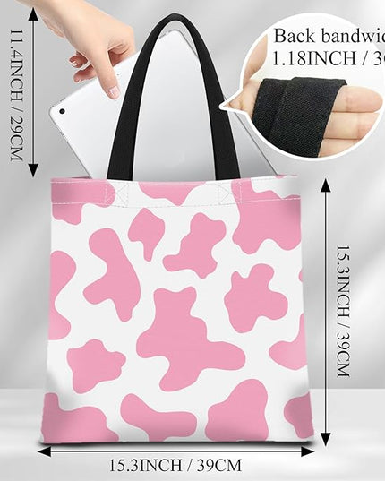 Canvas Tote Bag for Women，Cute Heavy-Duty Shoulder Bag with Zipper Pocket -Travel Tote for Grocery, Gym,Shopping