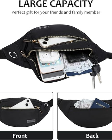 MAXTOP Large Crossbody Fanny Pack with 4-Zipper Pockets,Gifts for Enjoy Sports Festival Workout Traveling Running Casual Hands-Free Wallets Waist Pack Phone Bag Carrying All Phones