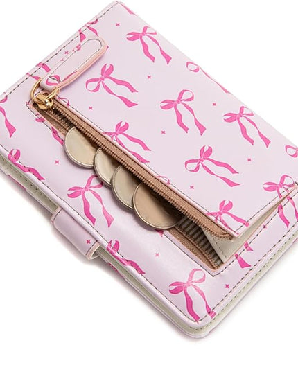 Passport Holder for Travel Essentials, RFID Blocking Passport Wallet Cover with Magnetic Closure, Passport Book Holders for Women and Men (Pink Bow)