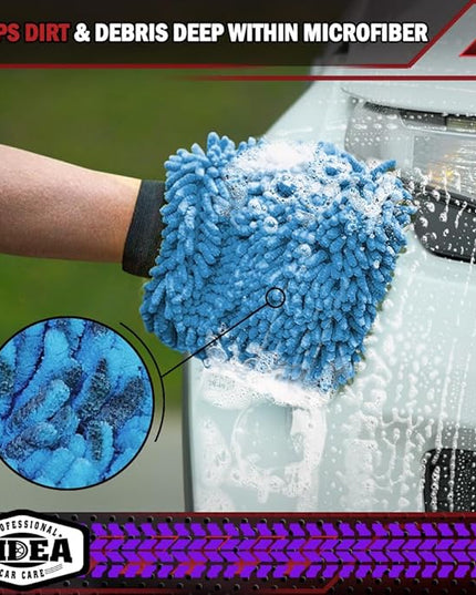 AIDEA Car Wash Mitt Microfiber 2PK, Scratch-Free& Lint-Free, Premium Chenille Microfiber Wash Mitt-Blue Extra Large Size (8''X12'')