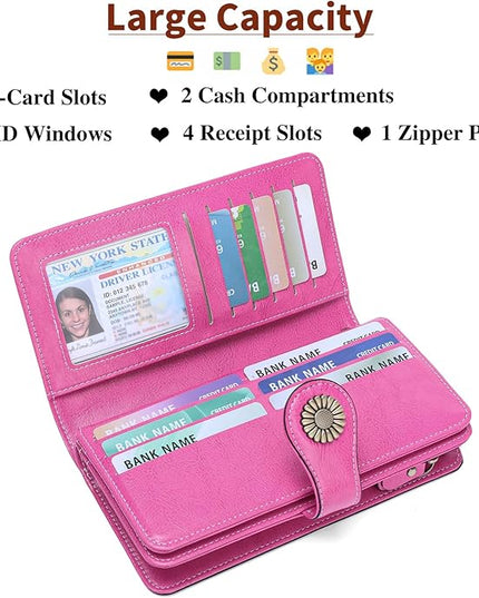 SENDEFN Wallets for Women Leather Credit Card Holder with RFID Blocking Large Capacity Wristlet | with RFID Blocking, Large Capacity, Wristlet, with RFID Blocking, Large Capacity, Wristlet