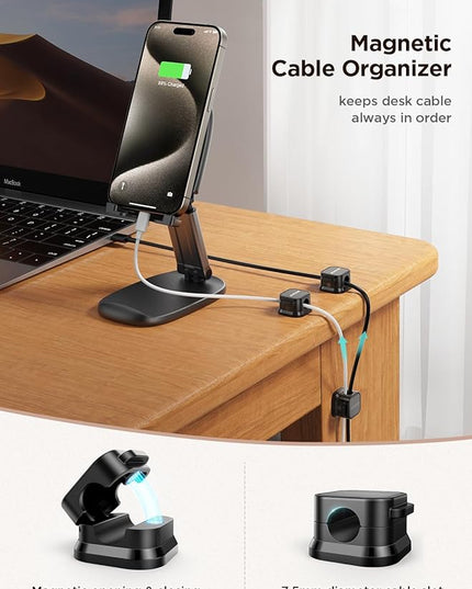 9 Pack Magnetic Cable Clips [Cable Smooth Adjustable] Cord Holder, Under Desk Cable Management, JOYROOM Adhesive Wire Holder Keeper Organizer for Home Office Desk Phone Car Wall Desktop Nightstand