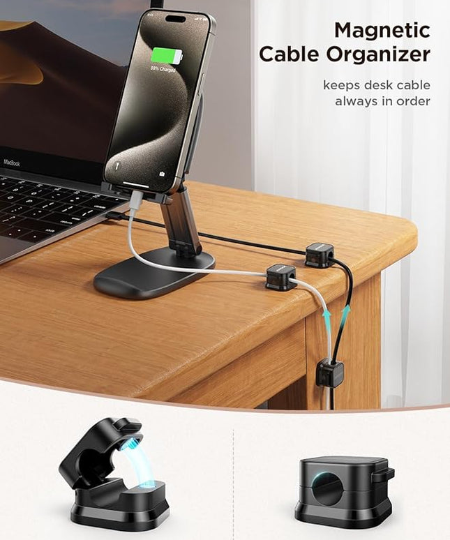 9 Pack Magnetic Cable Clips [Cable Smooth Adjustable] Cord Holder, Under Desk Cable Management, JOYROOM Adhesive Wire Holder Keeper Organizer for Home Office Desk Phone Car Wall Desktop Nightstand