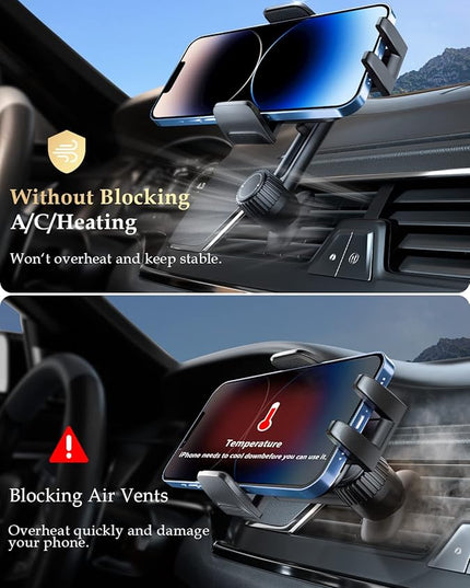 Phone Mount for Car Vent: [Never Blocking] Air Vent Cell Phones Holder for iPhone & Samsung Android Smartphone [Thick Cases Friendly] Hands-Free Auto Mobile Phone Stand (Acrylic)