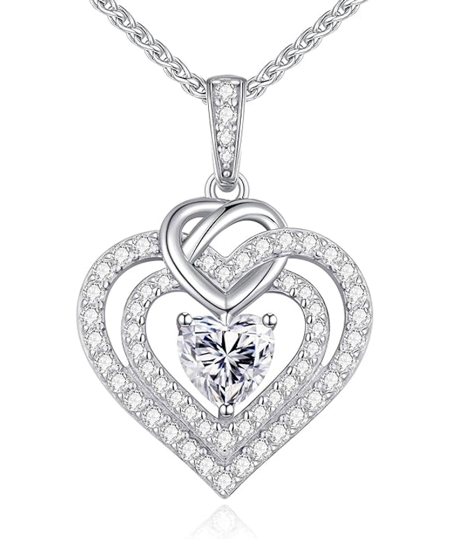 OOBEE Moissanite Heart Necklaces for Women, 1- 4 Carat Moissanite 925 Sterling Silver Gold Plating Fine Women Necklace，Ideal Anniversary Birthday Christmas Valentine Mothers Day Jewelry Gifts for Mom Wife Her Girlfriend