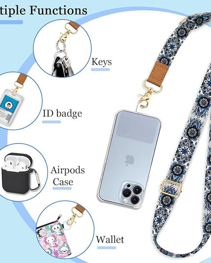 Phone Lanyard Crossbody Strap, Boho Bohemian Cell Phone Lanyards for around the Neck Wristlet Wrist Strap Adjustable for Key Case ID Badges Accessories Travel Essentials