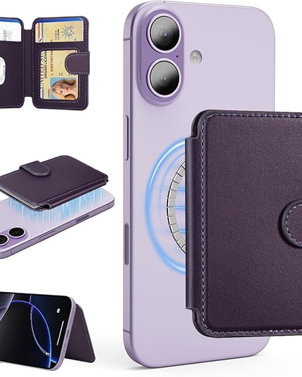 TopMade for Magsafe Wallet, Strongest Magnetic Card Holder for iPhone 17/16/15/14/13/12 Series, Slim Magnetic Phone Wallet, RFID Blocking, Vegan Leather, Open ID Window, 4 Cards Holder, Purple
