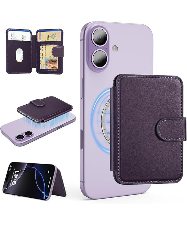 TopMade for Magsafe Wallet, Strongest Magnetic Card Holder for iPhone 17/16/15/14/13/12 Series, Slim Magnetic Phone Wallet, RFID Blocking, Vegan Leather, Open ID Window, 4 Cards Holder, Purple
