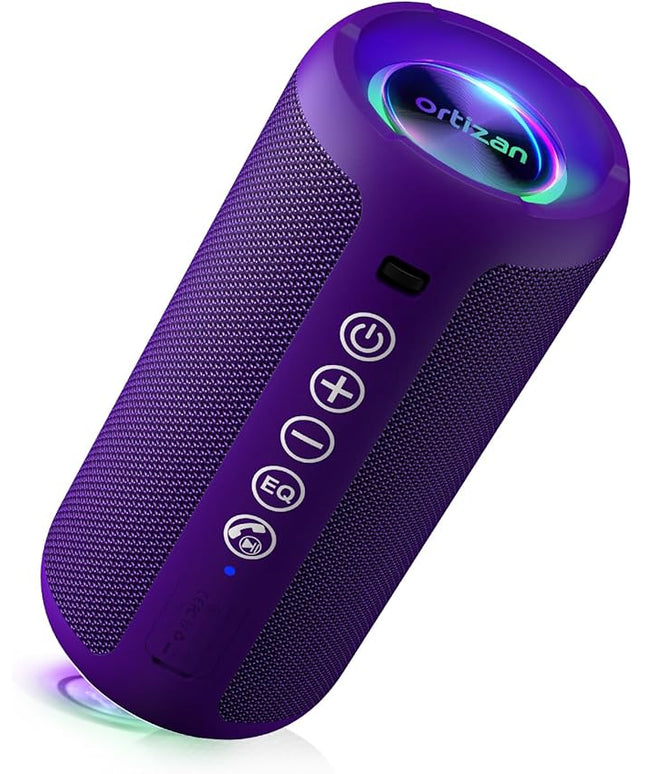 Ortizan Portable Bluetooth Speaker: IPX7 Waterproof, 24W Loud Sound, Deep Bass, Bluetooth 5.3, LED Lights, Wireless Stereo Pairing, 30H Playtime, for Home/Outdoor/Party/Beach, Birthday Gift (Purple)