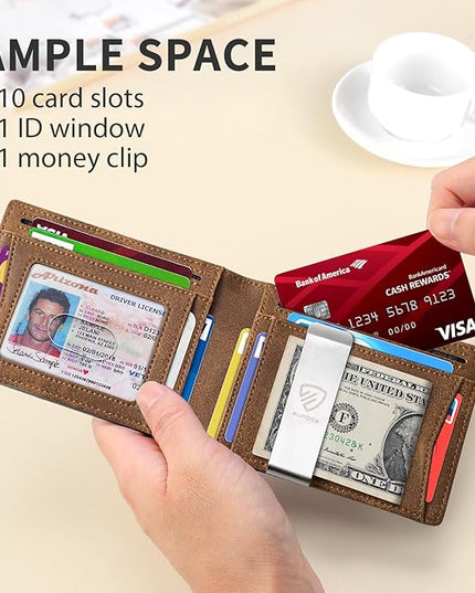 RUNBOX Mens Slim Wallet with Money Clip RFID Blocking Bifold Credit Card Holder for Men with Gift Box