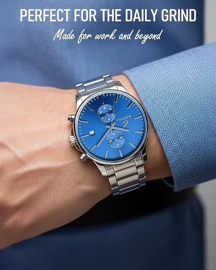 Stylish Stainless Steel Chronograph Watches for Men with a Hefty, Solid-Build Feel — Waterproof Quartz Mens Watches with Auto Date & Second Subdials, Valentines Day Gifts for Him, Boyfriend, Husband, Dad