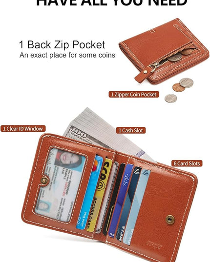 TFKGS Slim Wallet for Women RFID Wallet Women Small Wallets Woman Thin Credit Card Holder RFID womens wallet Blocking Bifold Compact Pocket Ladies Leather Brown Mini Purse