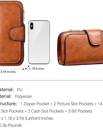 CLUCI Wallet For Women PU Leather RFID Blocking Womens Wallet Bifold Card Holder with ID Window Gifts for Women Birthday | RFID Blocking, Designer, Trifold, Card Holder, ID Window