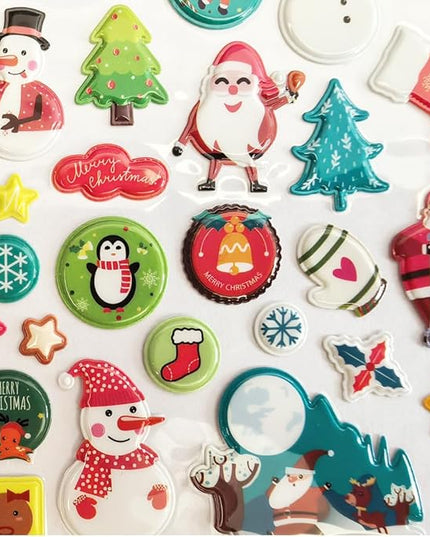3D Christmas Puffy Stickers 4 Sheets 300+ Waterproof Santa Snowman Tree Themed Stickers for Xmas Crafts, Scrapbooking, Gifts, Party Decor for age13+