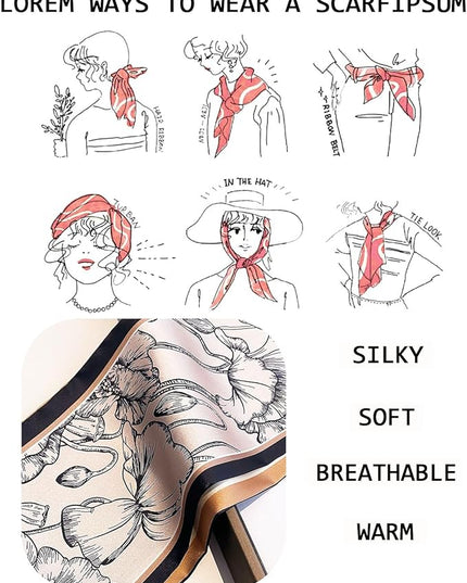 Head Scarf Purse Handle Neck Satin Hair Scarfs For Bag Lightweight Silky Long Thin Women's Fashion Scarves 59 * 5.9”
