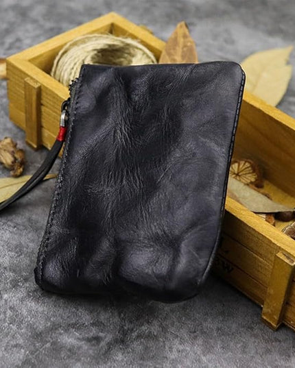 ZYLOXAR Genuine Leather Coin Pouch with Zipper Snap Closure Crazy Horse Wallet for Women (Black)