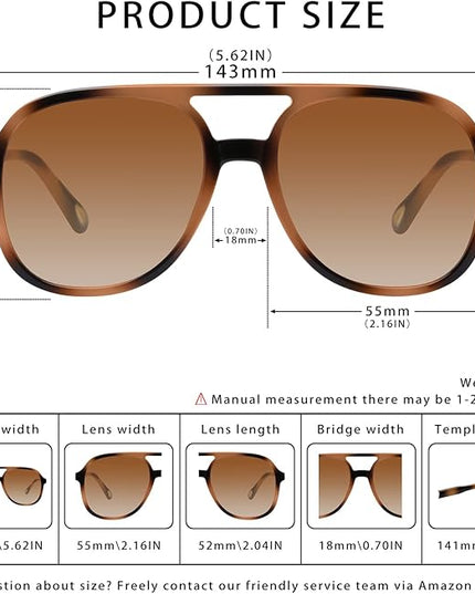 YDAOWKN Retro Square Aviator Sunglasses for Womens Mens Vintage 70s Double Bridge Sun Glasses