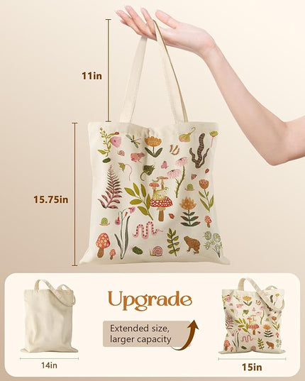 Canvas Tote Bag with Pockets - Aesthetic Reusable Totes for Women Ladies Cute Printed Cloths Canvas Shoulder Bag