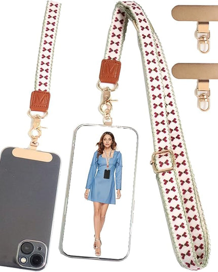 LEMEDE Phone Charm Lanyard, Gold Buckle Adjustable Crossbody and Wrist Strap with 2pcs 360-Degree Rotatable Phone Pad