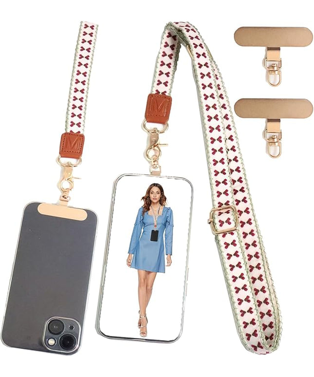 LEMEDE Phone Charm Lanyard, Gold Buckle Adjustable Crossbody and Wrist Strap with 2pcs 360-Degree Rotatable Phone Pad
