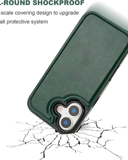 ONETOP Compatible with iPhone 17 Wallet Case with Card Holder, PU Leather Kickstand Card Slots Case, Double Magnetic Clasp and Durable Shockproof Cover 6.1 Inch (Green)