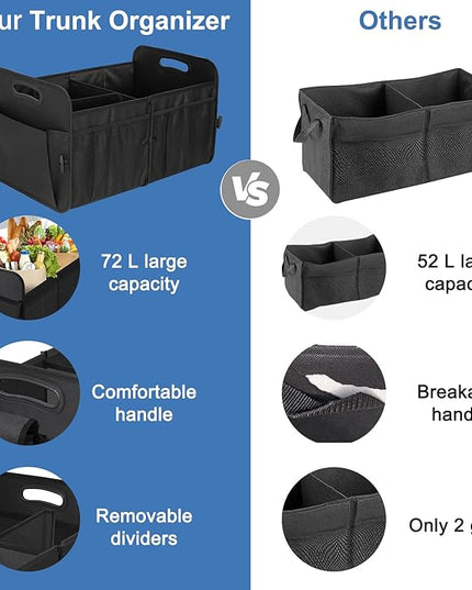 Trunk Organizer, Collapsible Waterproof Multi-Functional car Trunk Grocery Organizer Storage for SUVs & Sedans, Car Accessories for Women/Men, 3 Compartments