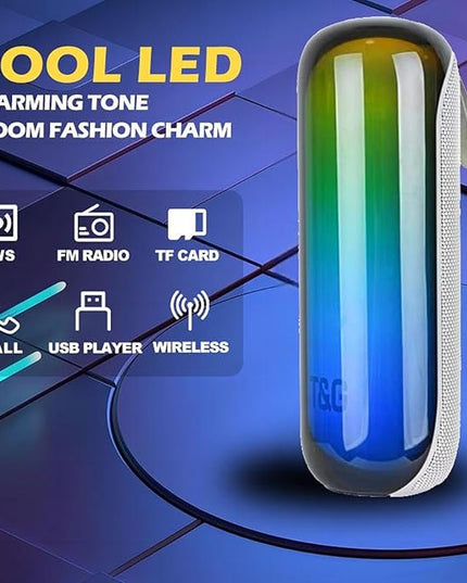 T&G Bluetooth Shower Speaker, Portable Wireless Speaker with Deep Bass & Cool Lights, IPX4 Waterproof, TWS Pairing, Perfect Stocking Stuffer for Men, Women, Teens, Boys & Girls