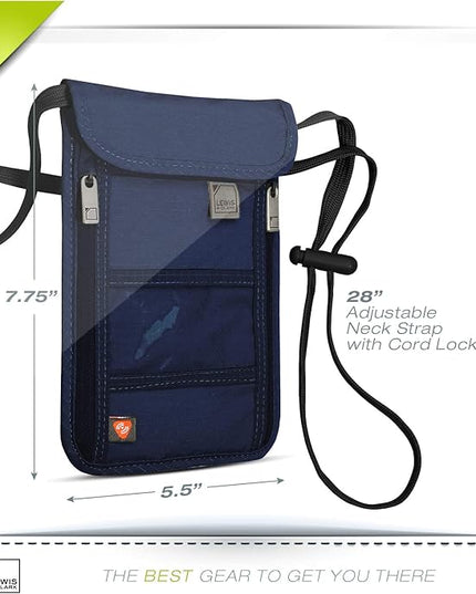 Lewis N. Clark RFID Blocking Stash Neck Wallet, Travel Pouch + Passport Holder for Women & Men, Navy