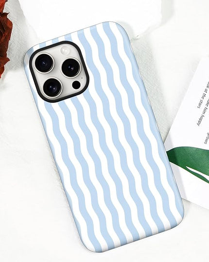 Magnetic for iPhone 11 Case Cute Wavy Stripes Phone Case, Shockproof Slim TPU and Hard PC Protective Phone Cover Compatible with MagSafe Designed for Women Girls, Blue