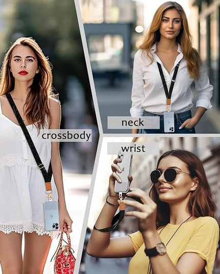 Phone Lanyard Crossbody Wrist Strap, Black Marble Adjustable Cell Phone Lanyard Wristlet Strap with 2 Tether Tabs for Women ID Badges Accessories
