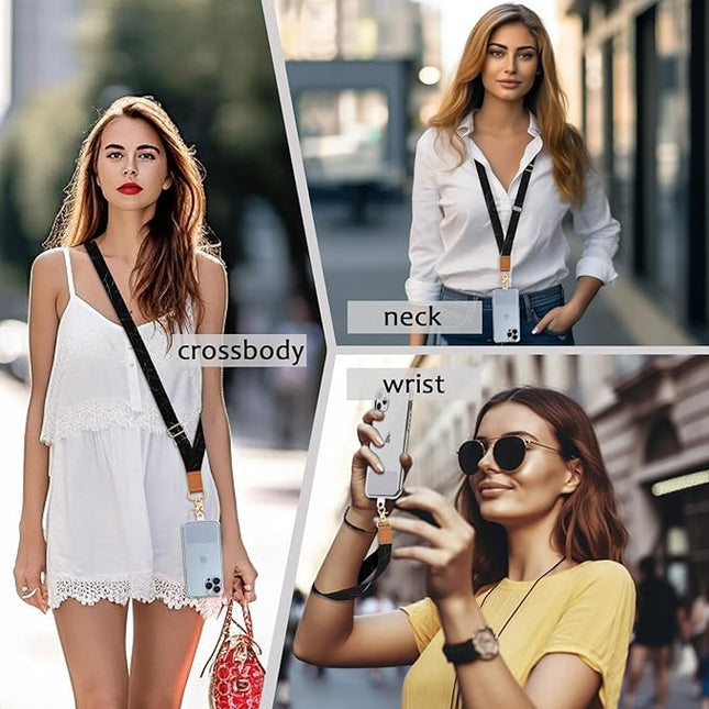 Phone Lanyard Crossbody Wrist Strap, Black Marble Adjustable Cell Phone Lanyard Wristlet Strap with 2 Tether Tabs for Women ID Badges Accessories