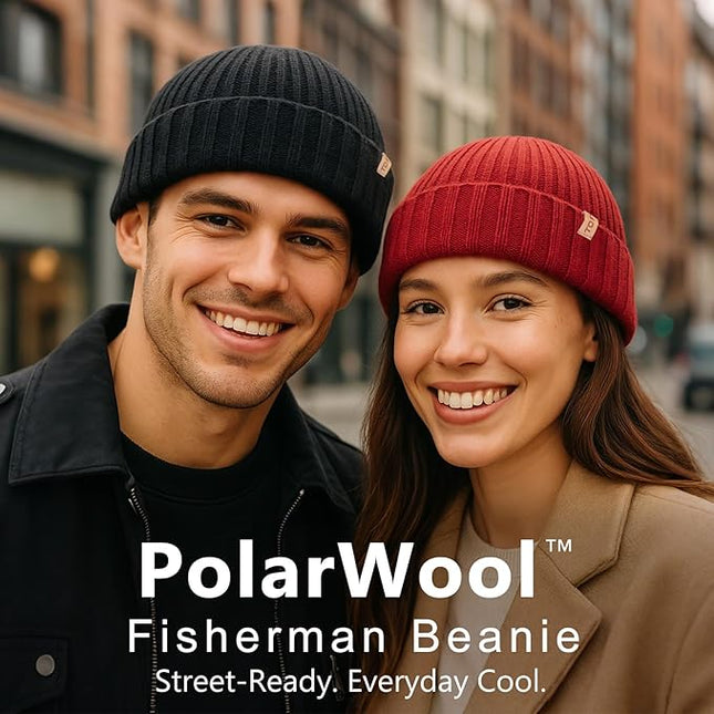 TOP-EX PolarWool™ 100% Merino Wool Short Fisherman Beanie Hats for Men Women Knit Skull Cap Cuffed Beanies Warm Winter Hats