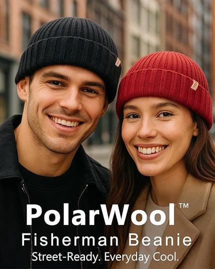 TOP-EX PolarWool™ 100% Merino Wool Short Fisherman Beanie Hats for Men Women Knit Skull Cap Cuffed Beanies Warm Winter Hats