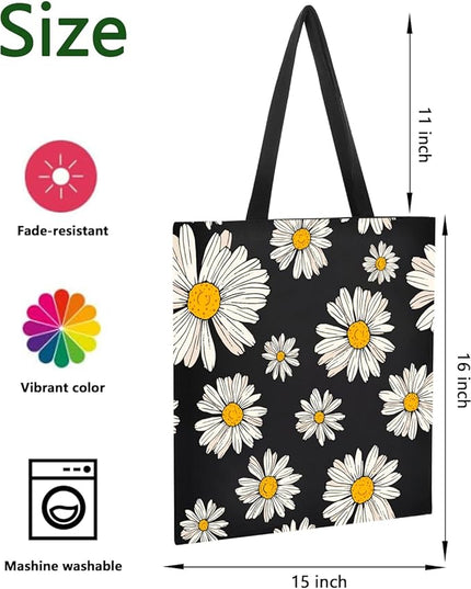 AUSVKAI Canvas Tote Bag Aesthetic for Women, Cute Reusable Cloth Cotton Bags for College Shopping Beach Grocery Trendy Gifts