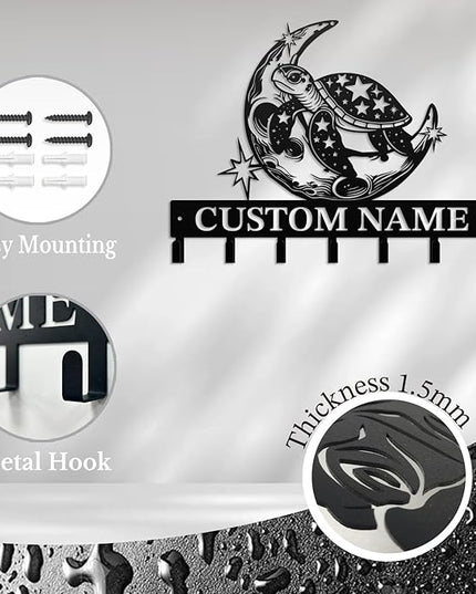 Casebrick Custom Sea Turtle Metal Wall Hooks,Key Holder-Personalized Iron Wall Decor for Keys, Coats & Home Organization (Black, Handmade,Decorative for Entryway, Beach,Bedroom,Office) (Style K)