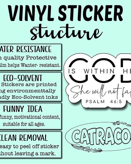 (3Pcs) God is Within Her She Will Not Fall Sticker, Christian Gifts Decorate Books Laptop Phone, Water Bottles Kindles Stickers, Tumbler Sticker Waterproof Vinyl Decorate 3 x 2,2" Inch