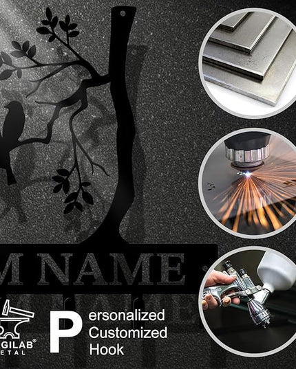 Personalized Custom Name Birds of Trees Wall Key Hooks,Metal Birds of Trees Art Clothes Hooks,Metal Birds of Trees Wall Home Storage Decorative,For Front Door, Hallway, Kitchen, Bedroom(Style G)