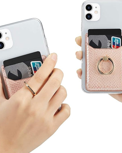 BIAJIYA Phone Card Holder RFID Leather Wallet Credit Adhesive Cell Case Stick-on Card Holder for Women and Men Back of Phone for Most of Smartphones