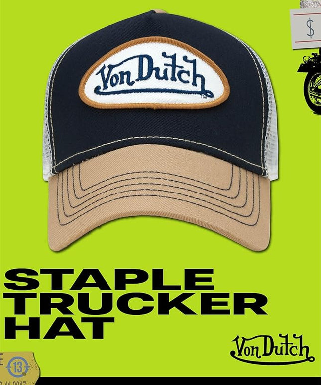 Von Dutch Unisex Trucker Hat - Curved Bill Mesh Back Retro Classic Adjustable Snapback Baseball Cap for Men and Women