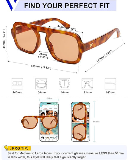 VANLINKER Oversized Retro Square Aviator Sunglasses for Women Men 70s Vintage Style Trendy Big Flat Top Sun Glasses VL9826